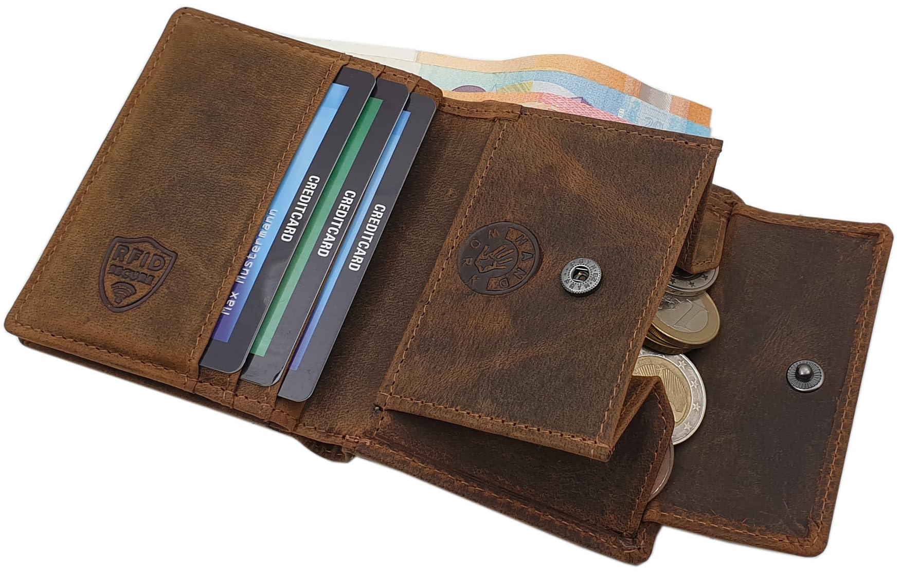 myledershop Herren Geldbörsen portafoglio verticale motivo cervo marrone RFID