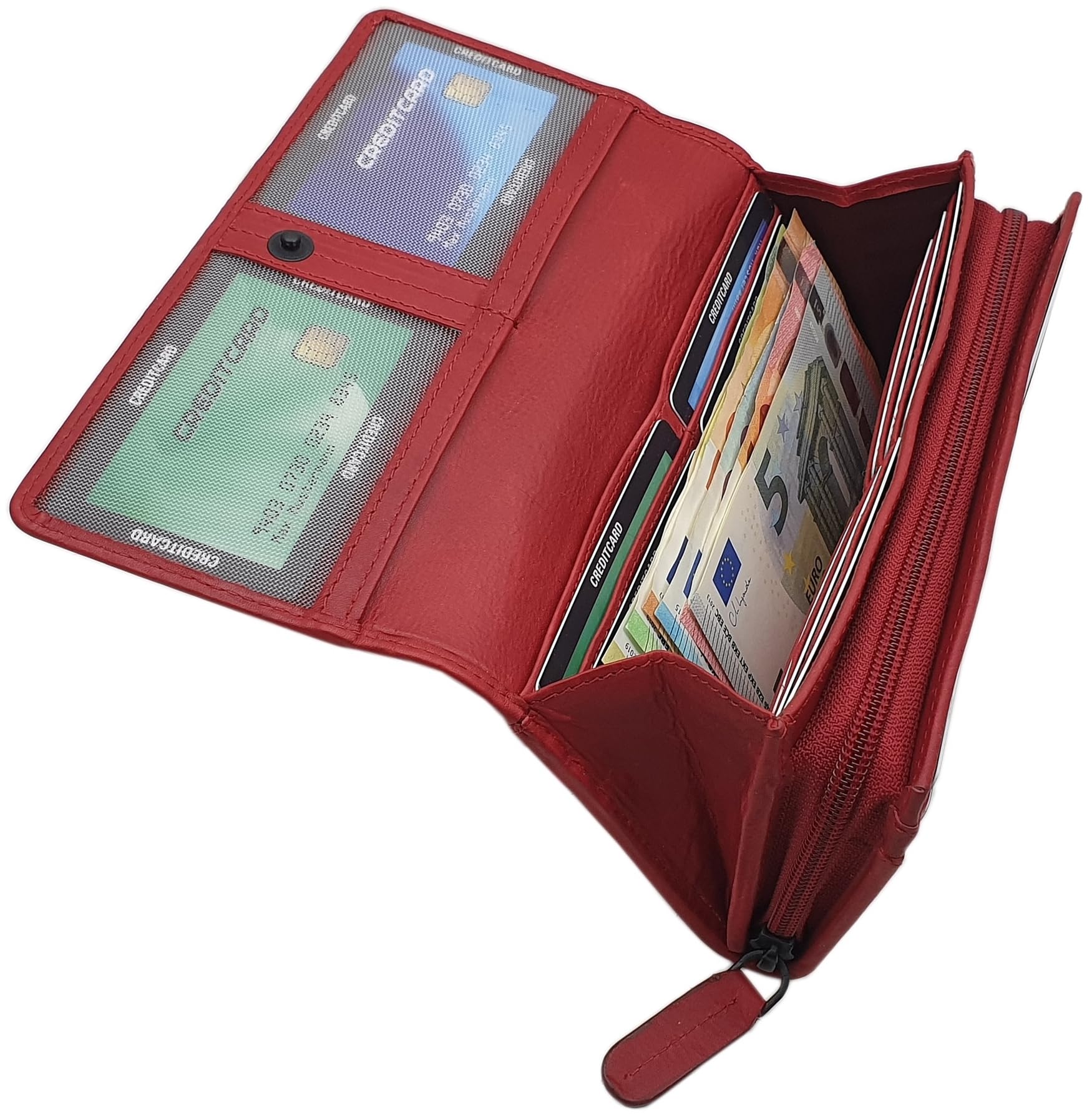 myledershop Damen Geldbörsen portafoglio grande pelle bovina rosso ciliegia RFID