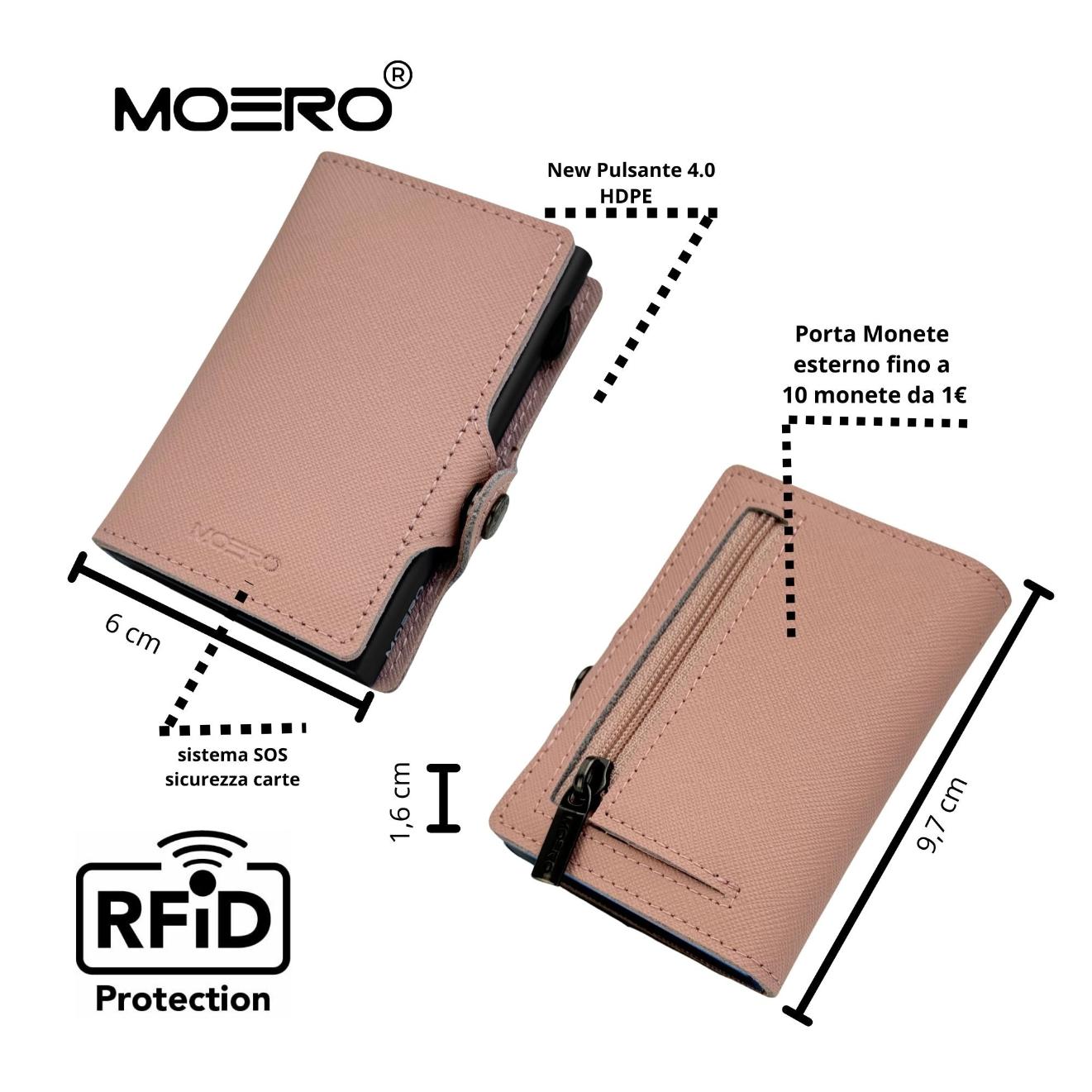 Moero Linea Classic Classic Zip Saffiano portafoglio Rosa RFID antigraffio