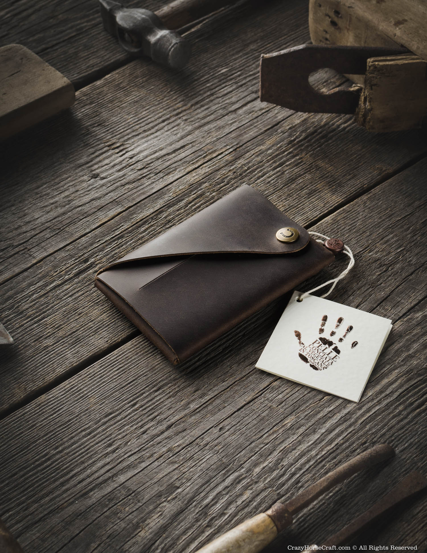 Crazy Horse Craft Minimalist Series portafoglio marrone legno in pelle