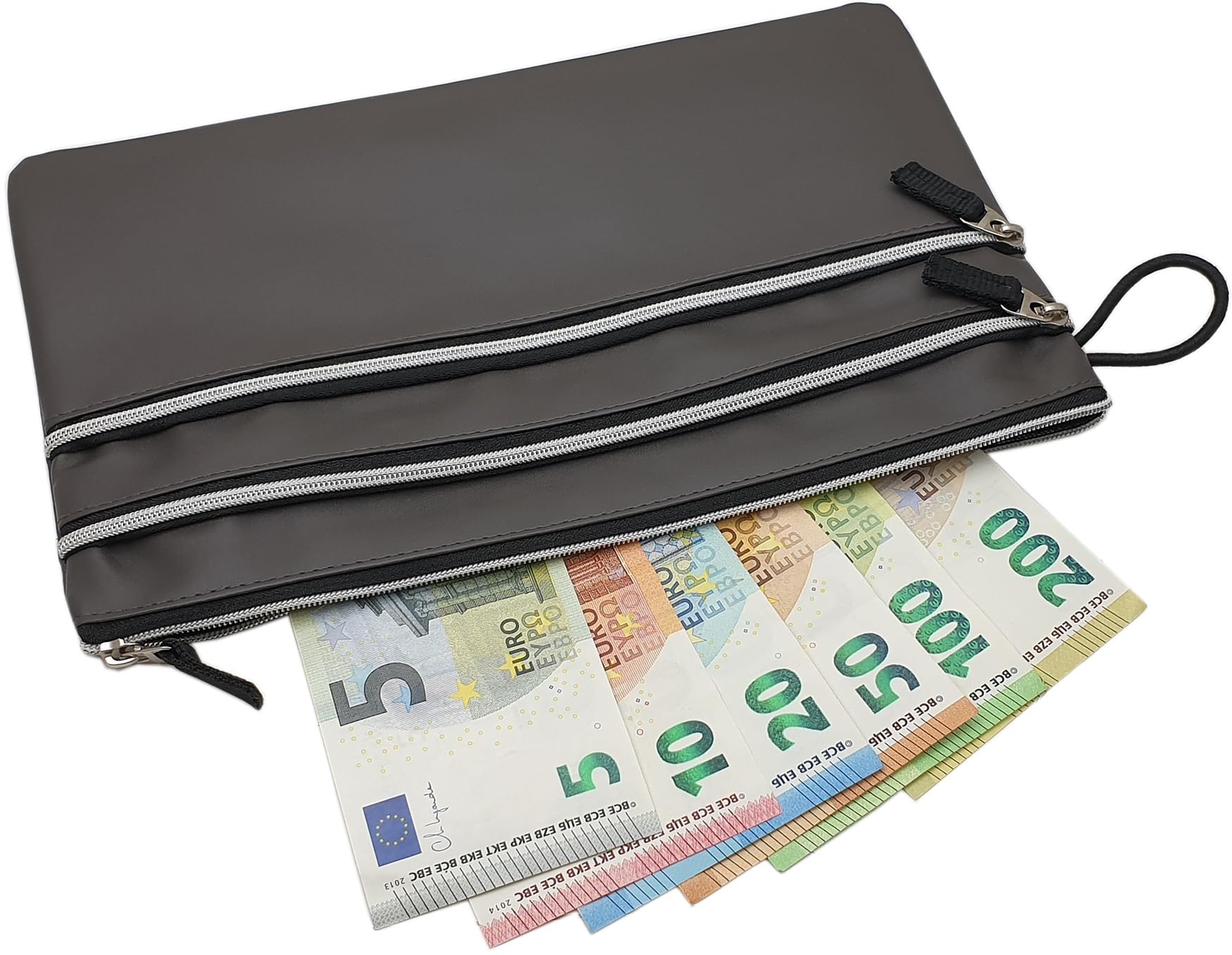 myledershop Banktaschen portafoglio grande grigio a 3 scomparti