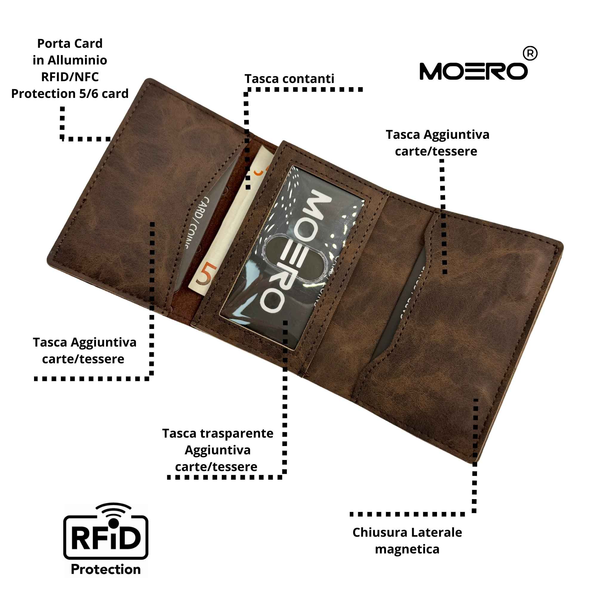 Moero Linea PRO PRO PLUS Zip portafoglio marrone 4.0 RFID