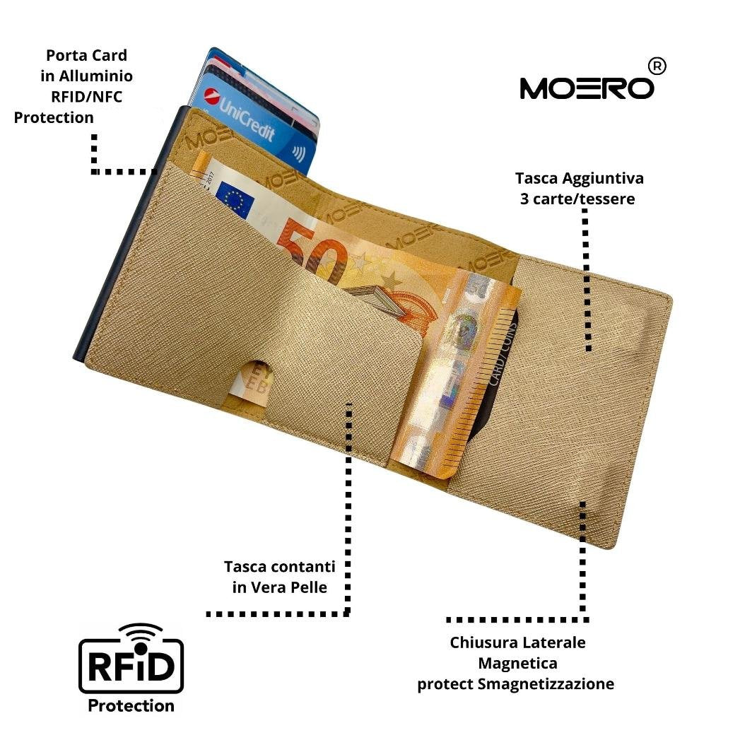 Moero Linea AirTag PRO Zip AirTag portafoglio Oro Saffiano RFID