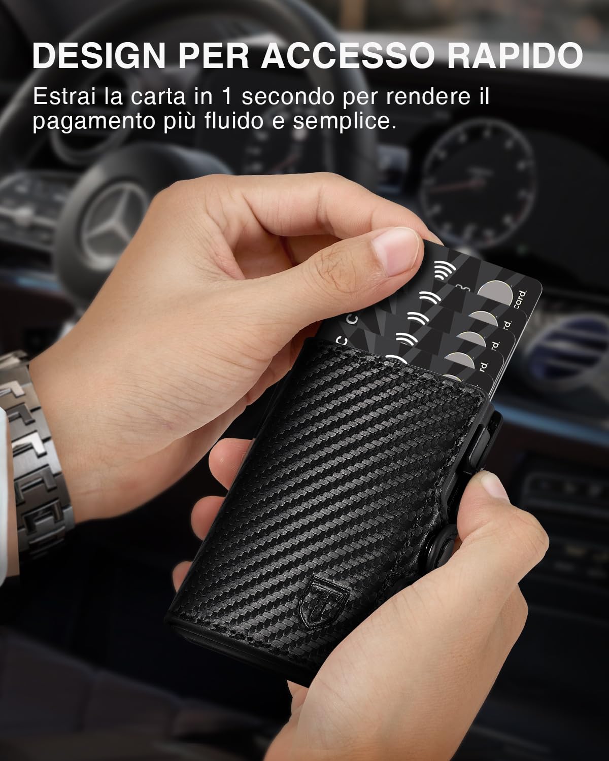 TENBST Card Holder portacarte uomo slim nero RFID con zip