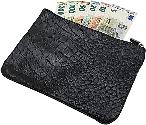 myledershop Schlüsseltaschen Borsa XL in pelle di vitello con chiusura lampo nera