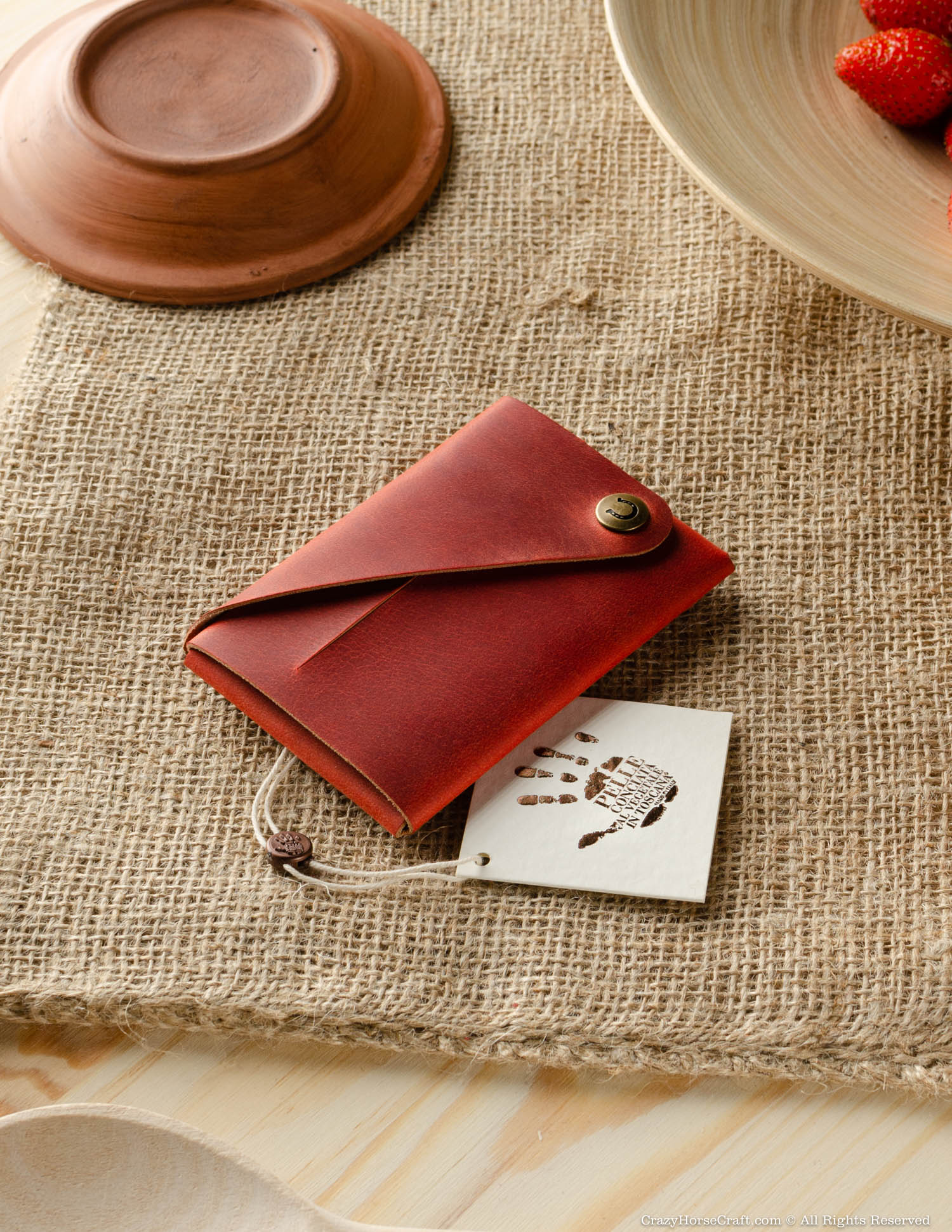 Crazy Horse Craft Minimalist Series portafoglio pelle Fragola Red