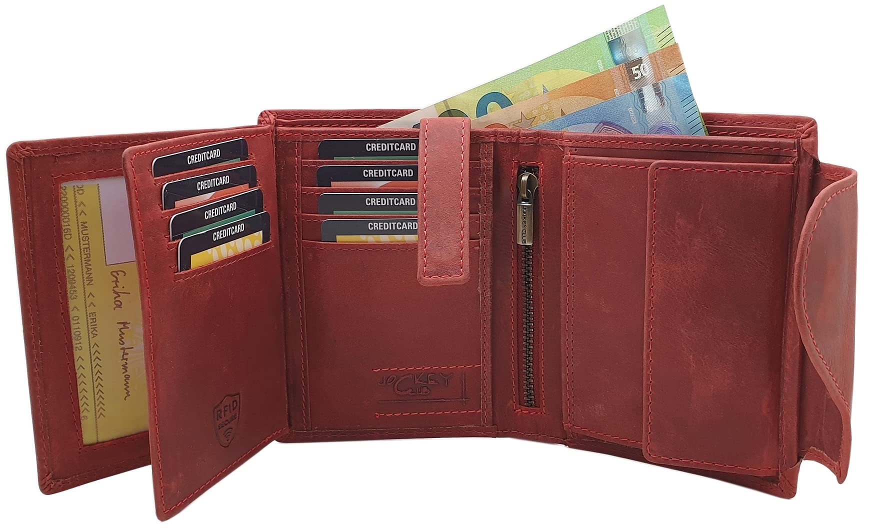 myledershop Damen Geldbörsen portafoglio verticale in pelle bovina rosso ciliegia RFID