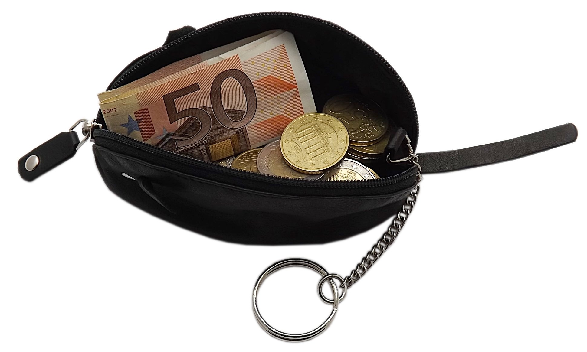 myledershop Schlüsseltaschen portachiavi in pelle nero con cerniera