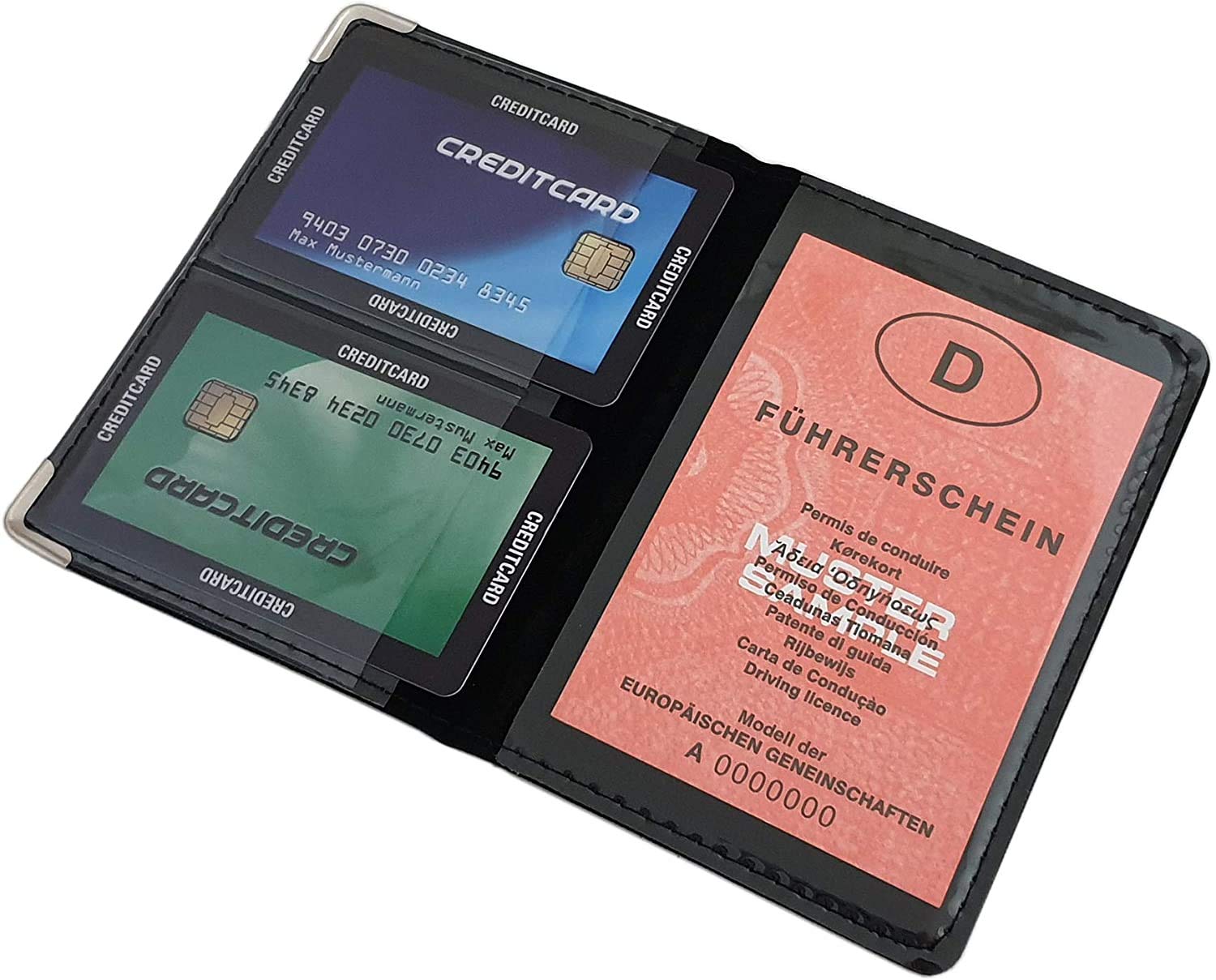 myledershop Karten- und Ausweisetuis portadocumenti nero con angoli metallici