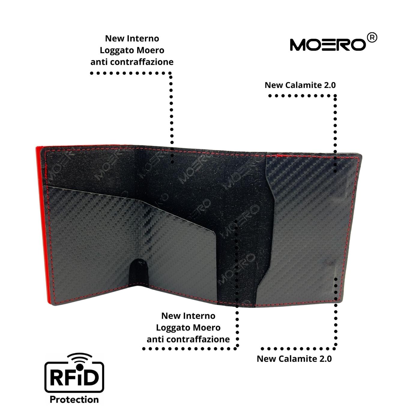 Moero Linea PRO PRO Zip Carbon portafoglio nero cuciture rosse RFID