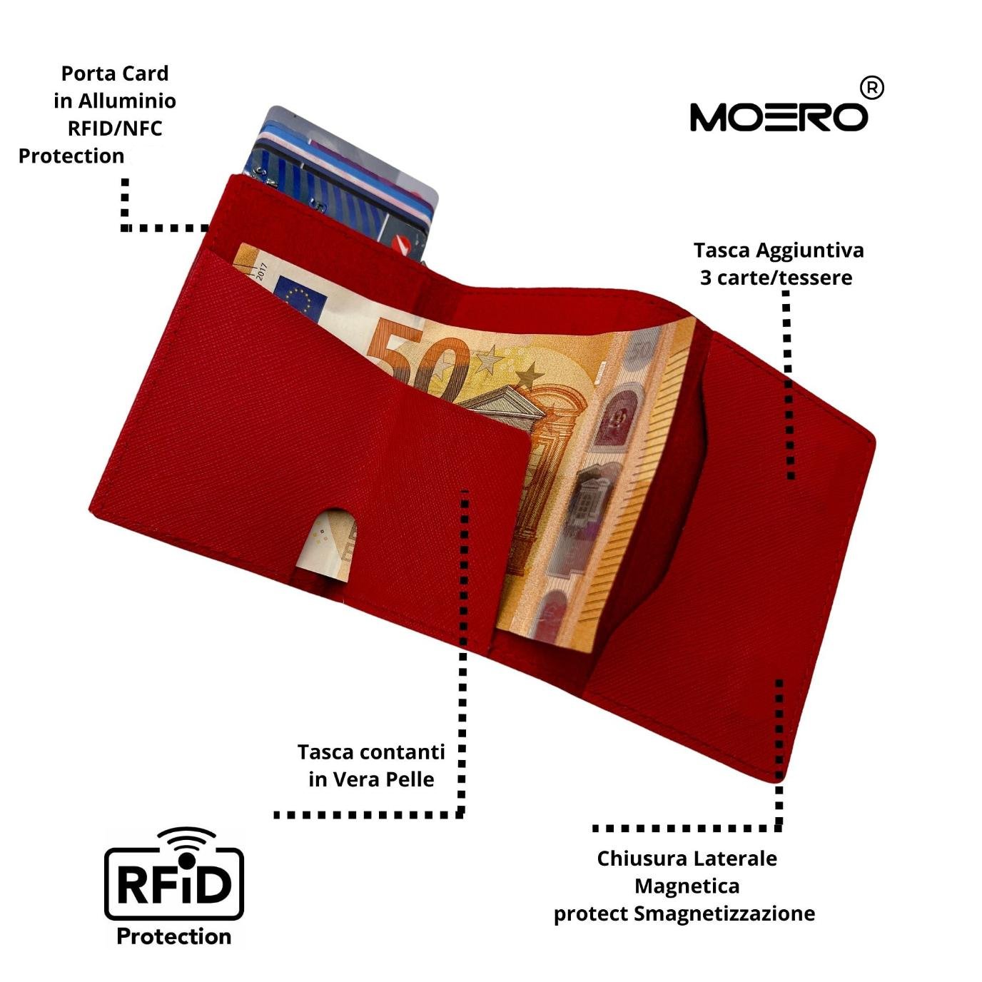 Moero Linea AirTag PRO Zip AirTag Saffiano portafoglio Rosso
