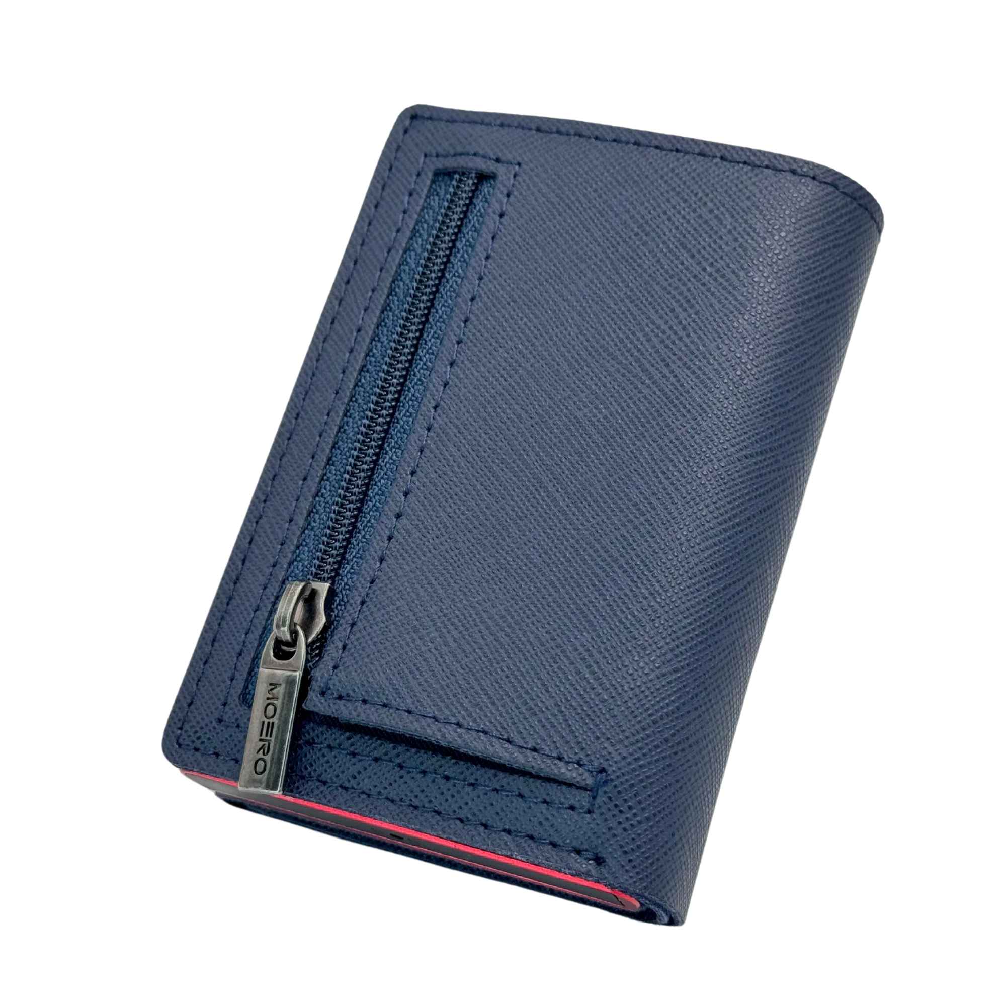 Moero Linea PRO PRO PLUS Zip Saffiano portafoglio blu navy RFID