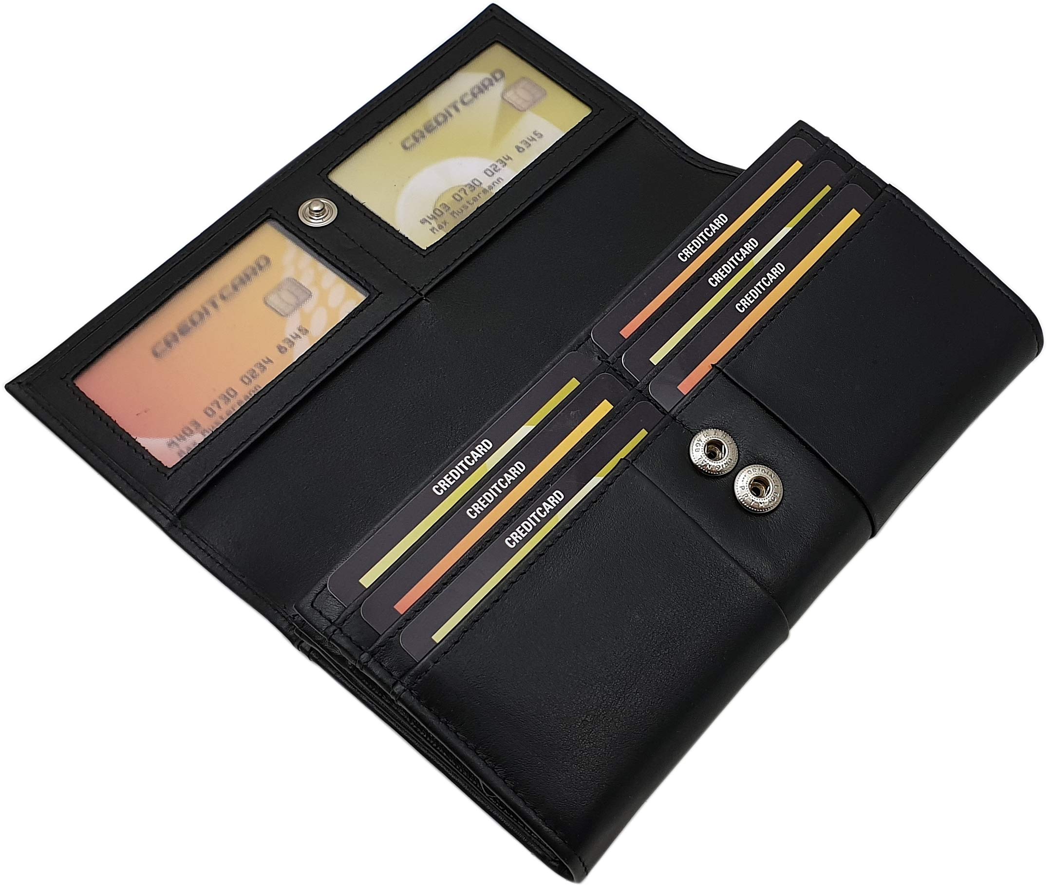myledershop Damen Geldbörsen portafoglio donna grande vacchetta nappa nero RFID
