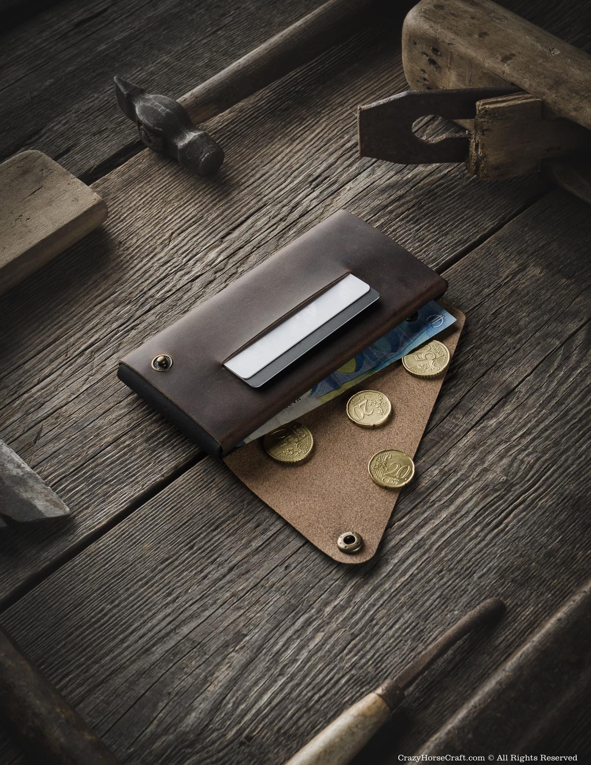 Crazy Horse Craft Minimalist Series portafoglio custodia iPhone Wood Brown XL