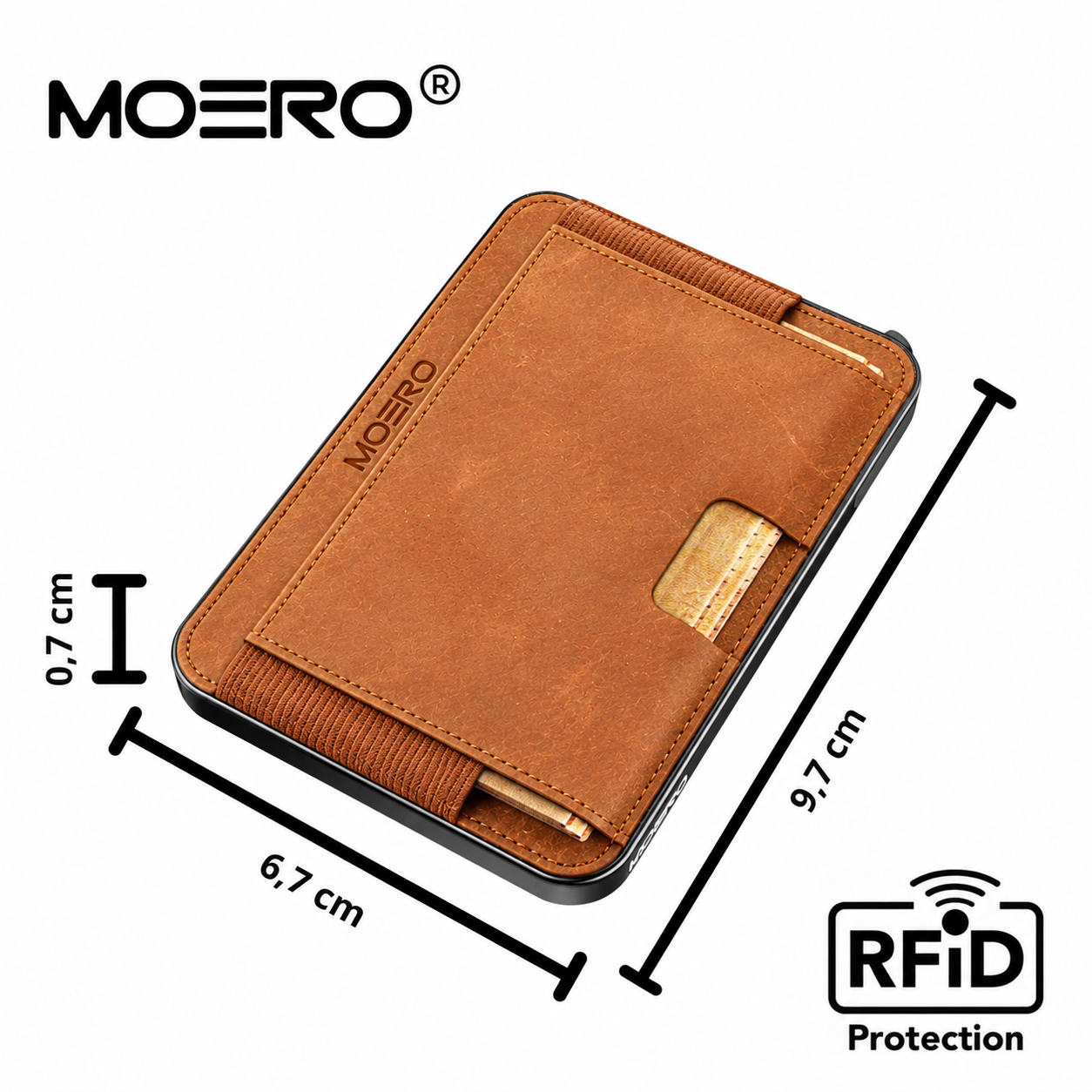 Moero Linea M2 M2 Pro portafoglio MagSafe cognac 7 carte RFID