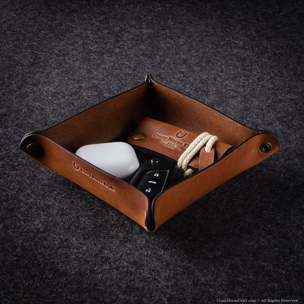 Crazy Horse Craft Desk Accessories vassoio svuotatasche in pelle Classic Brown 13,5 cm