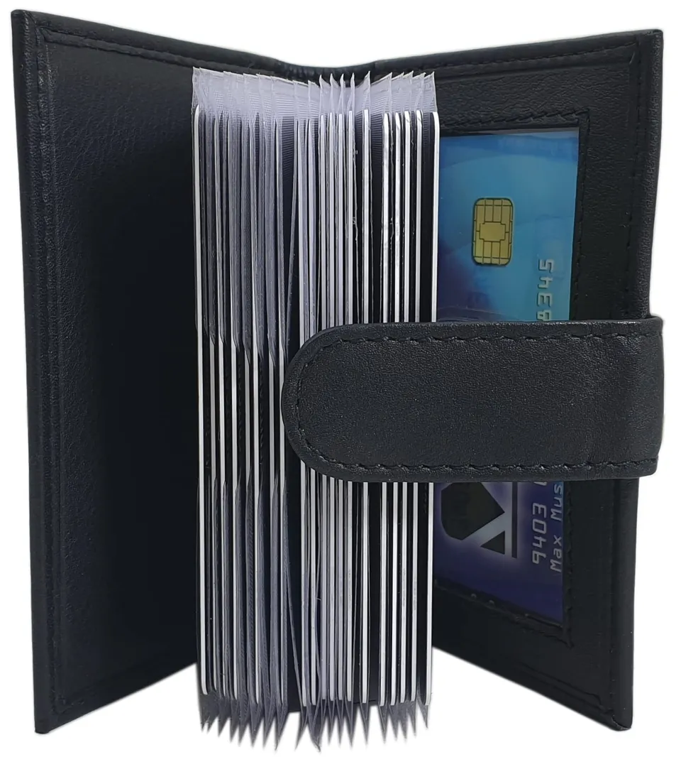myledershop Kredit- und Visitenkartenetuis porta carte Nero 22 scomparti pelle