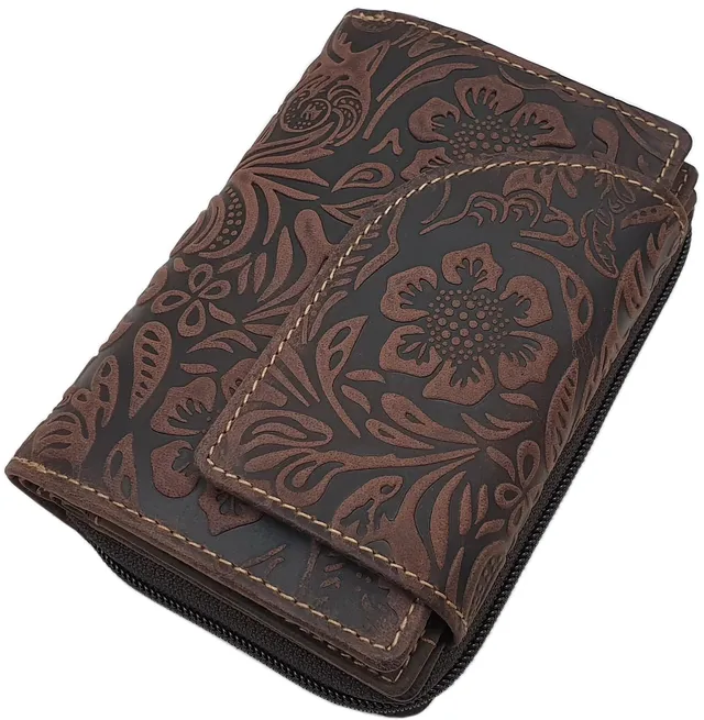 myledershop Damen Geldbörsen portafoglio donna pelle bufalo marrone RFID