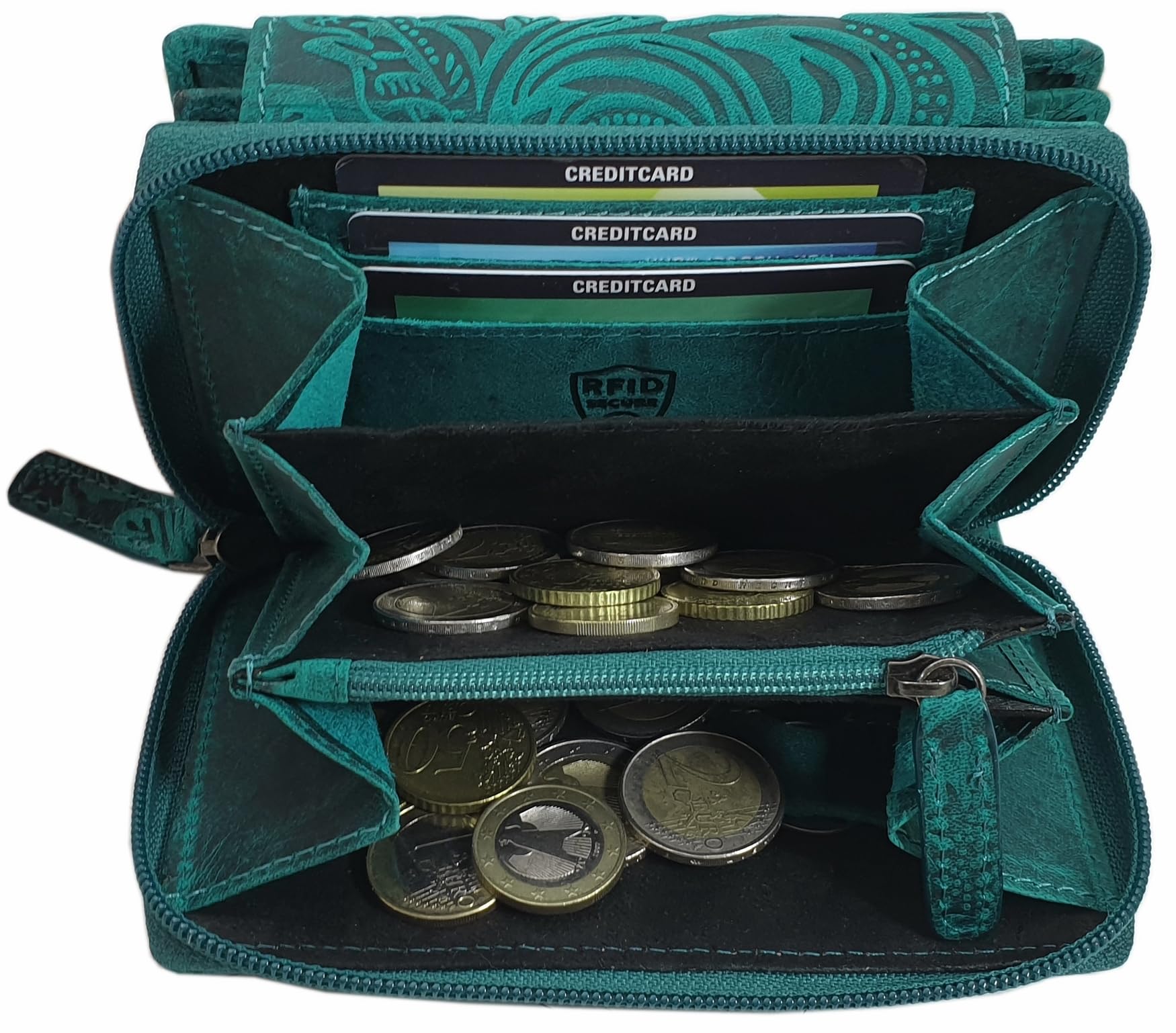myledershop Damen Geldbörsen portafoglio donna pelle bufalo nero RFID