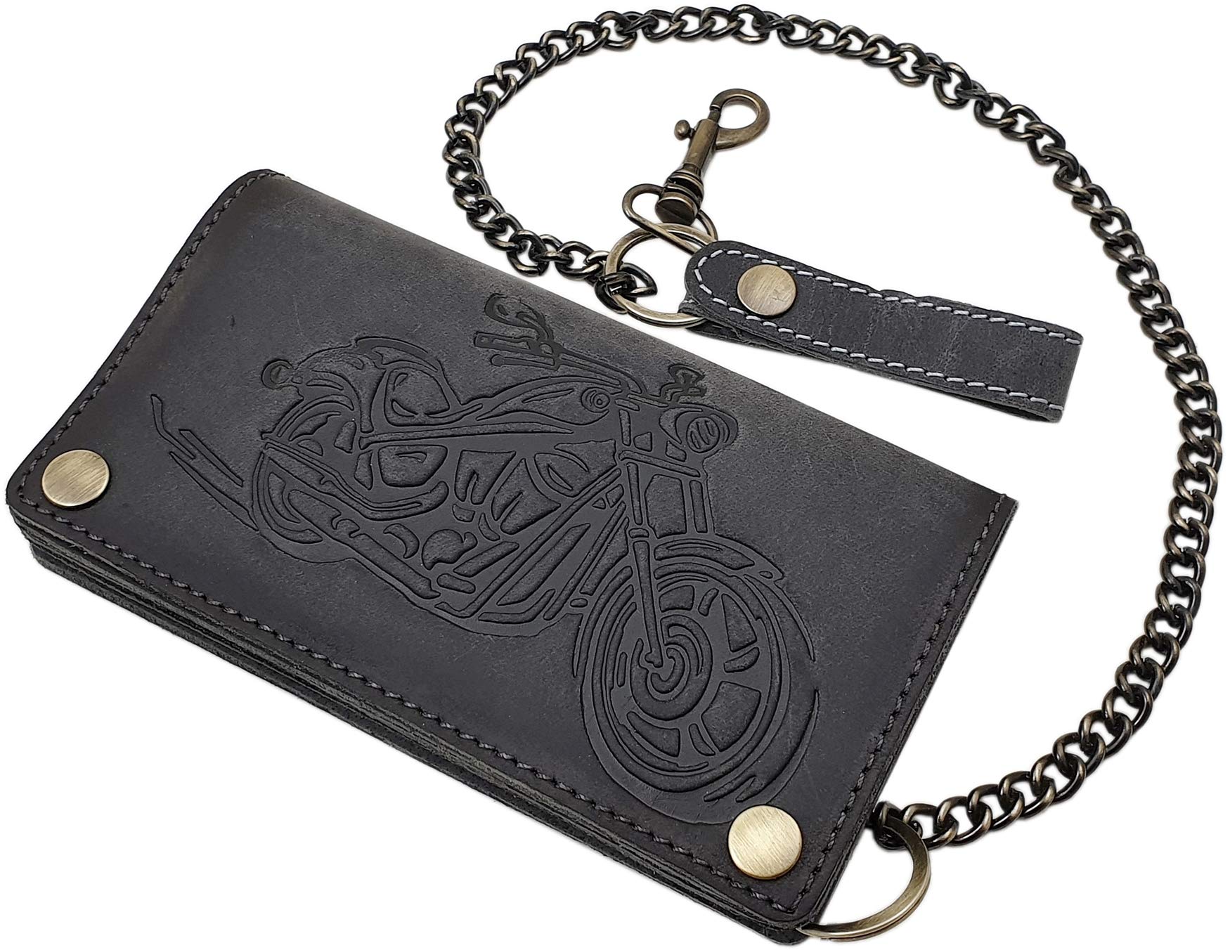 myledershop Bikerbörsen portafoglio biker Marrone con catena RFID NFC