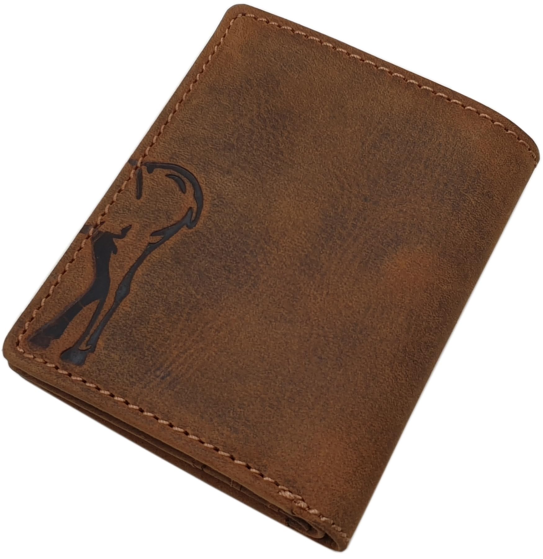 myledershop Herren Geldbörsen portafoglio verticale motivo cervo marrone RFID
