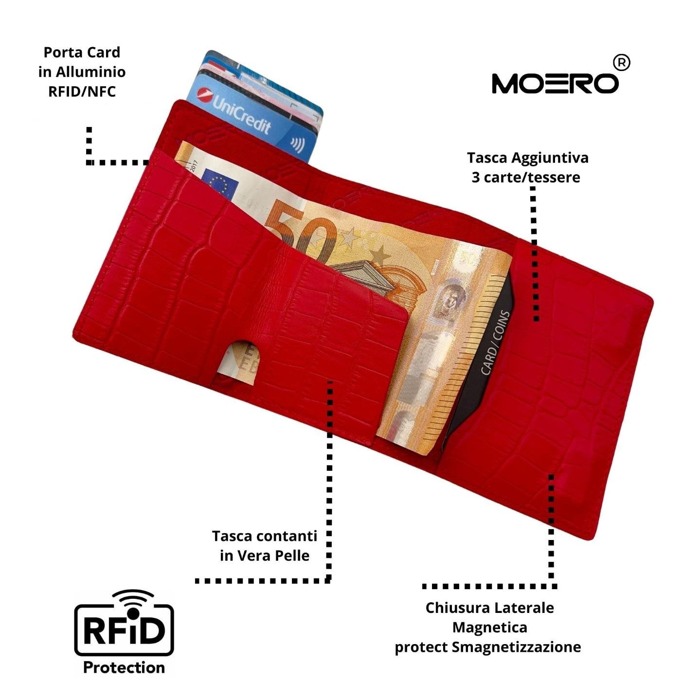 Moero Linea PRO Zip Croco portafoglio rosso con portamonete