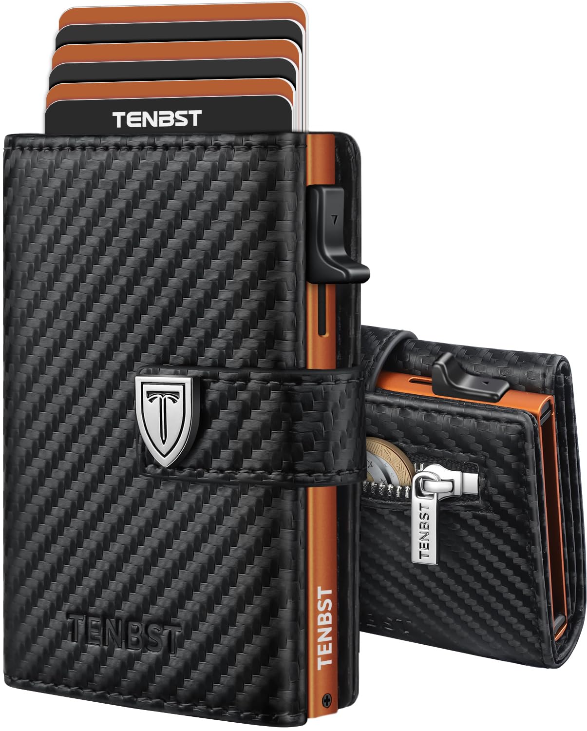 TENBST Card Holder portafoglio uomo nero arancione RFID 10 carte