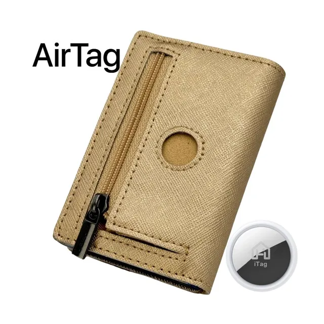 Moero Linea AirTag PRO Zip AirTag portafoglio Oro Saffiano RFID