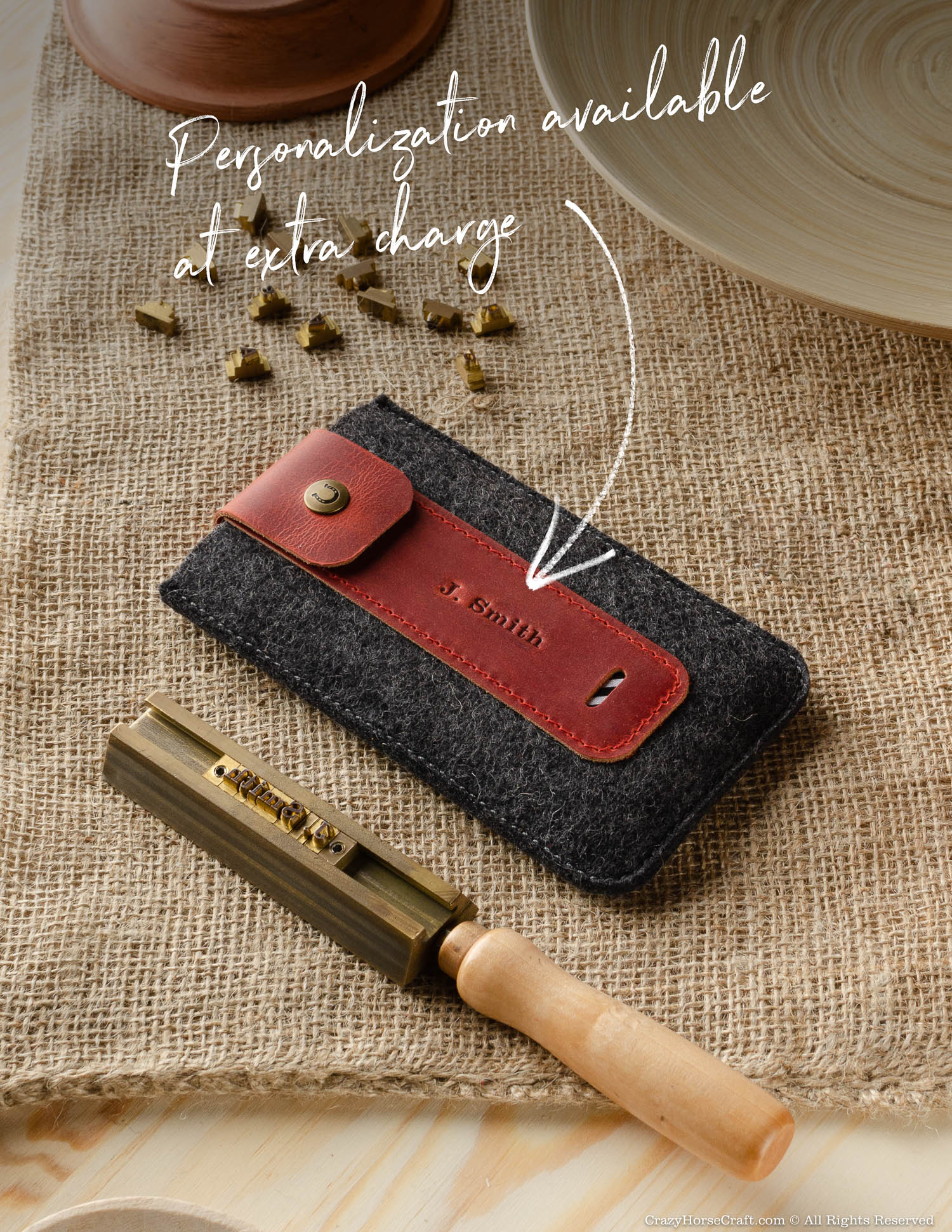 Crazy Horse Craft Phone Cases Custodia iPhone in feltro Fragola Red
