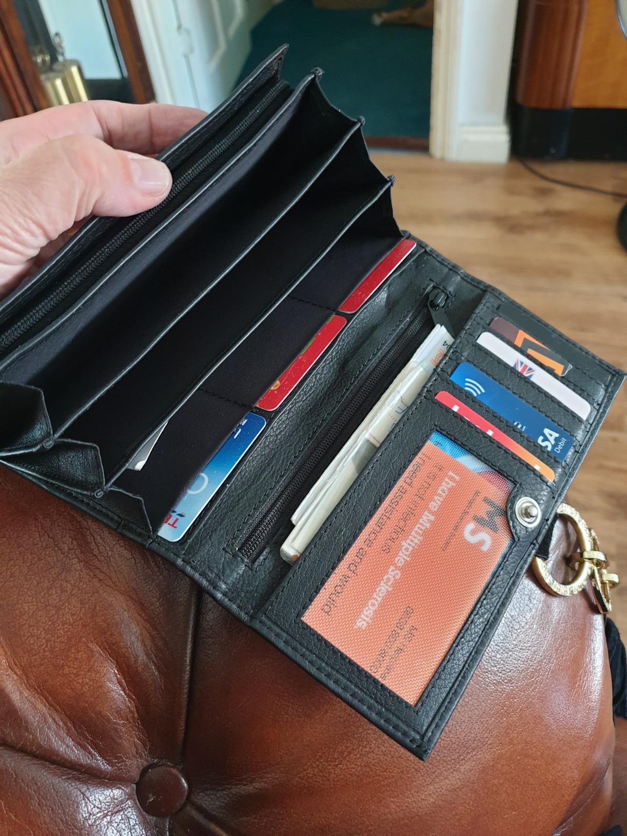 myledershop Damen Geldbörsen grande portafoglio donna pelle di vitello nero RFID NFC