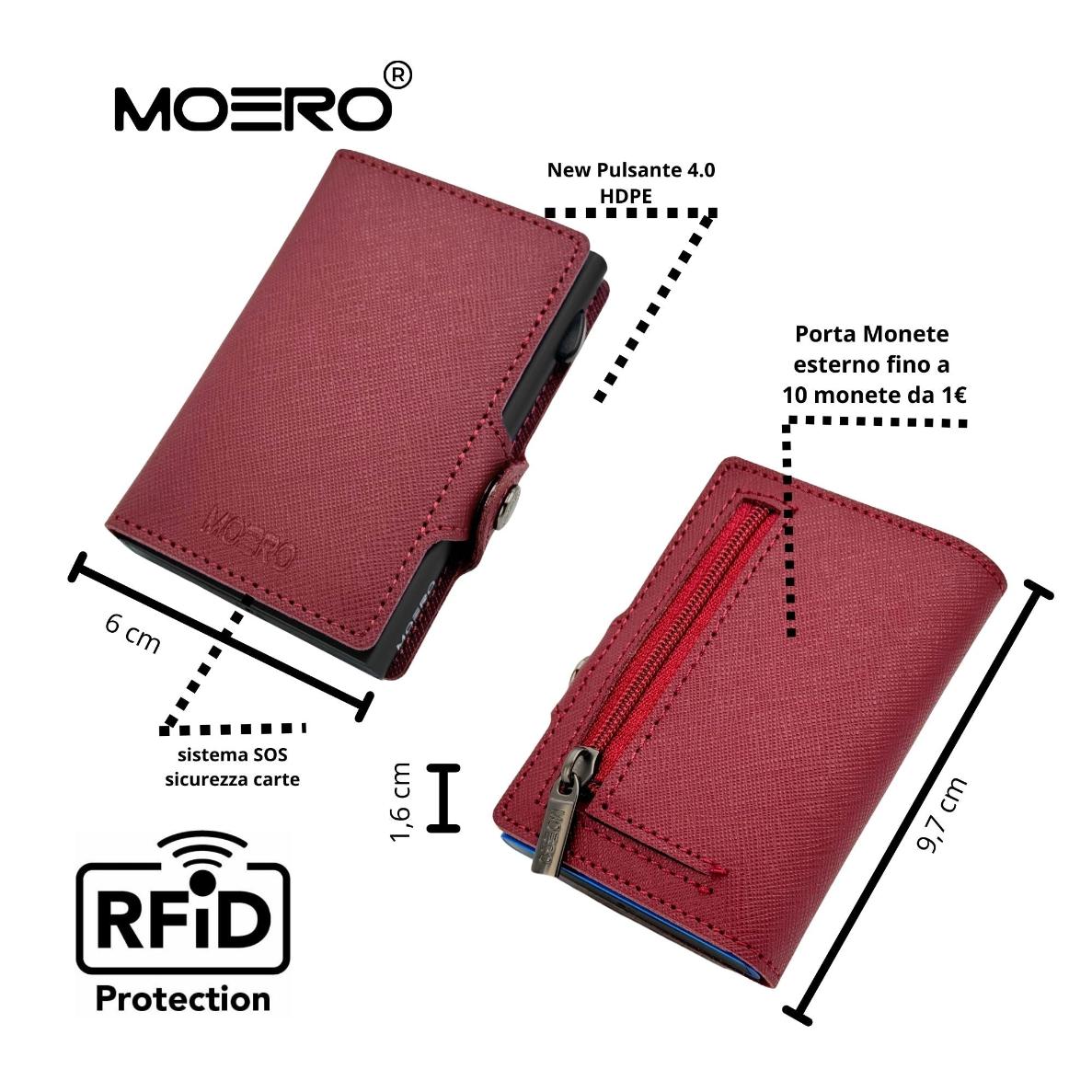Moero Linea Classic Classic Zip Saffiano portafoglio Bordeaux RFID antigraffio