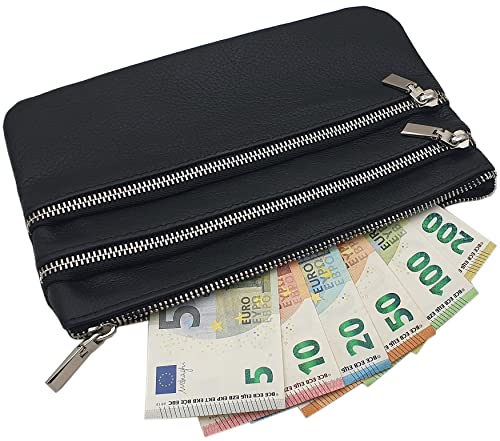 myledershop Banktaschen Borsa in pelle bovina a 3 scomparti nera