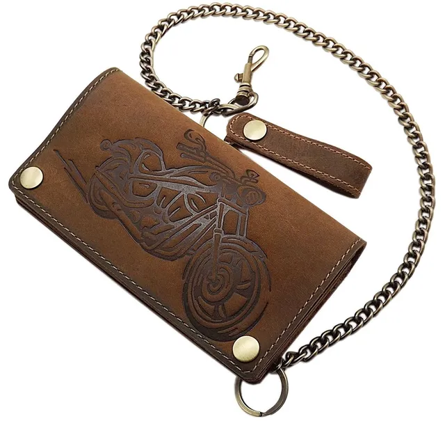 myledershop Bikerbörsen portafoglio biker Marrone con catena RFID NFC