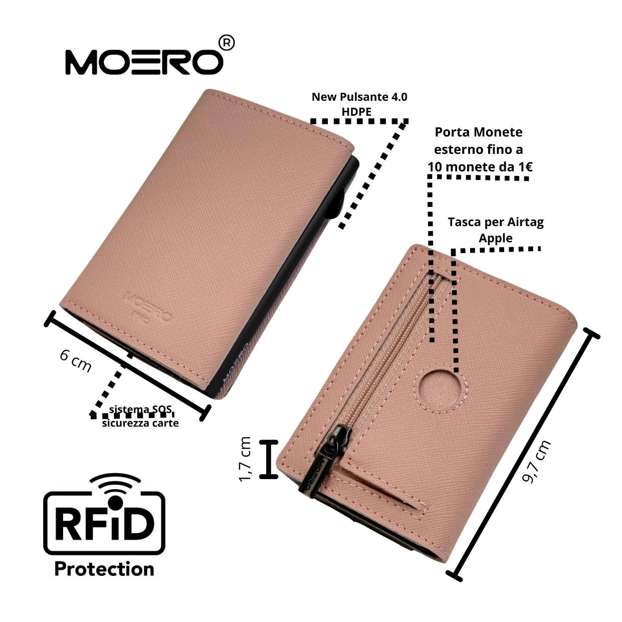 Moero Linea AirTag PRO Zip AirTag Saffiano portafoglio Rosa RFID