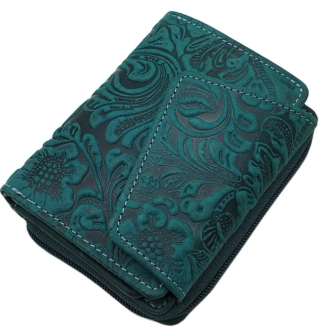 myledershop Damen Geldbörsen portafoglio donna vacchetta verde scuro RFID NFC