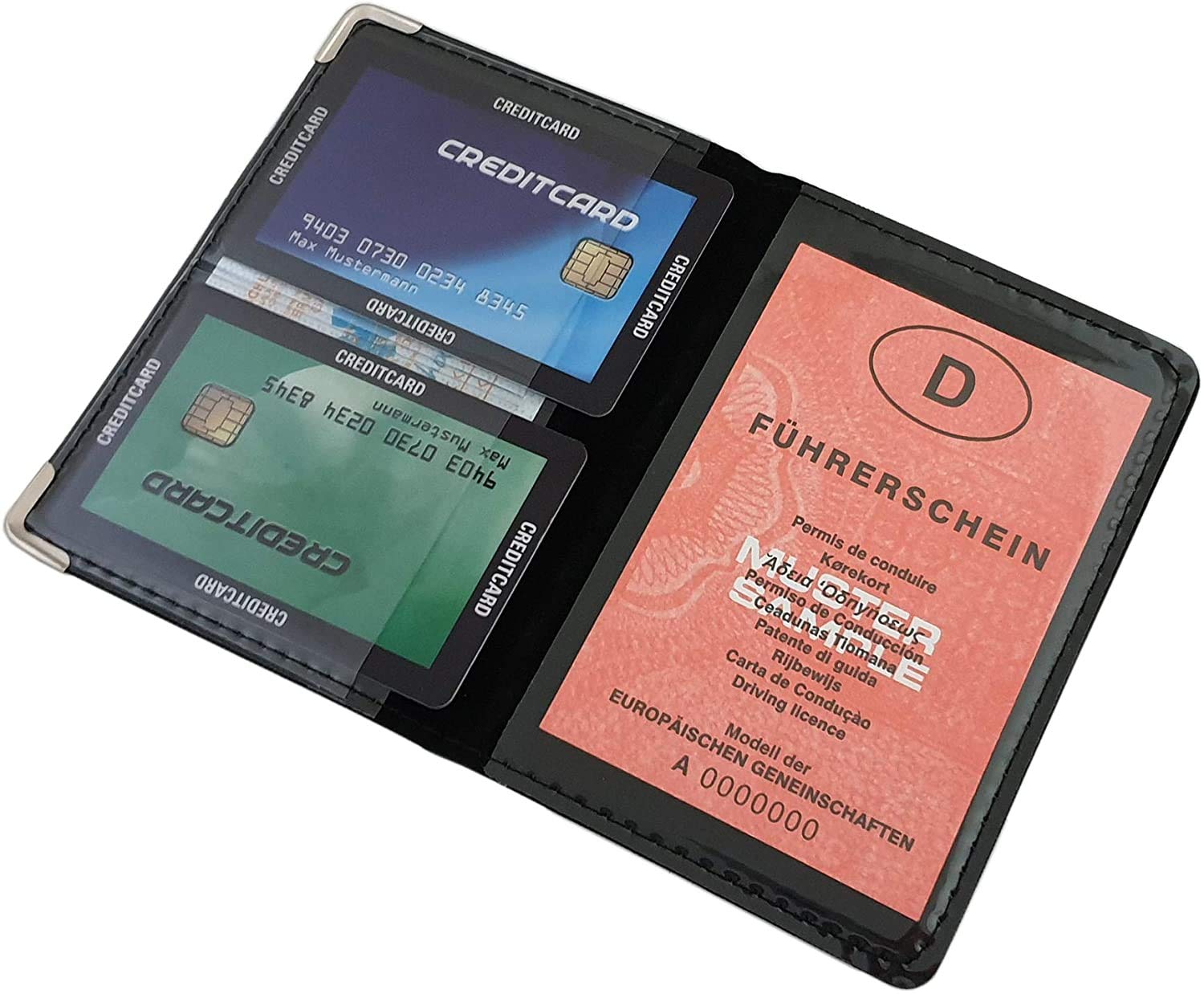 myledershop Karten- und Ausweisetuis portadocumenti nero con angoli metallici