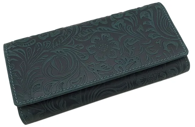 myledershop Damen Geldbörsen Grande portafoglio da donna in pelle bovina verde scuro