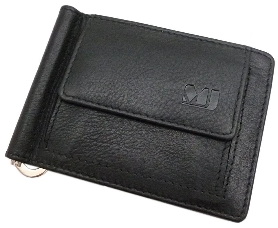 myledershop Brieftaschen Dollarclip portafoglio con clip nero in pelle di vitello
