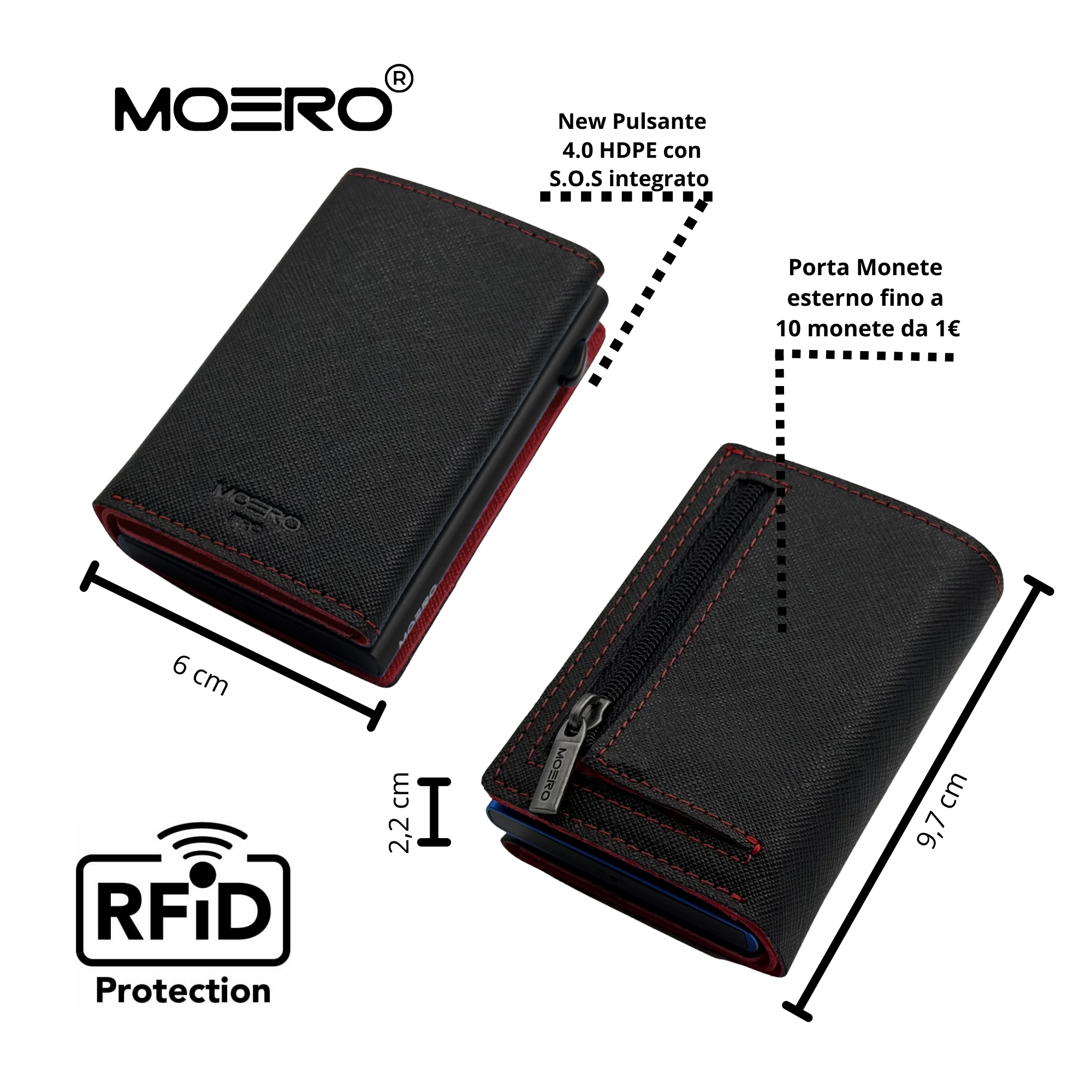 Moero Linea PRO PRO PLUS Zip portafoglio nero rosso RFID con portamonete