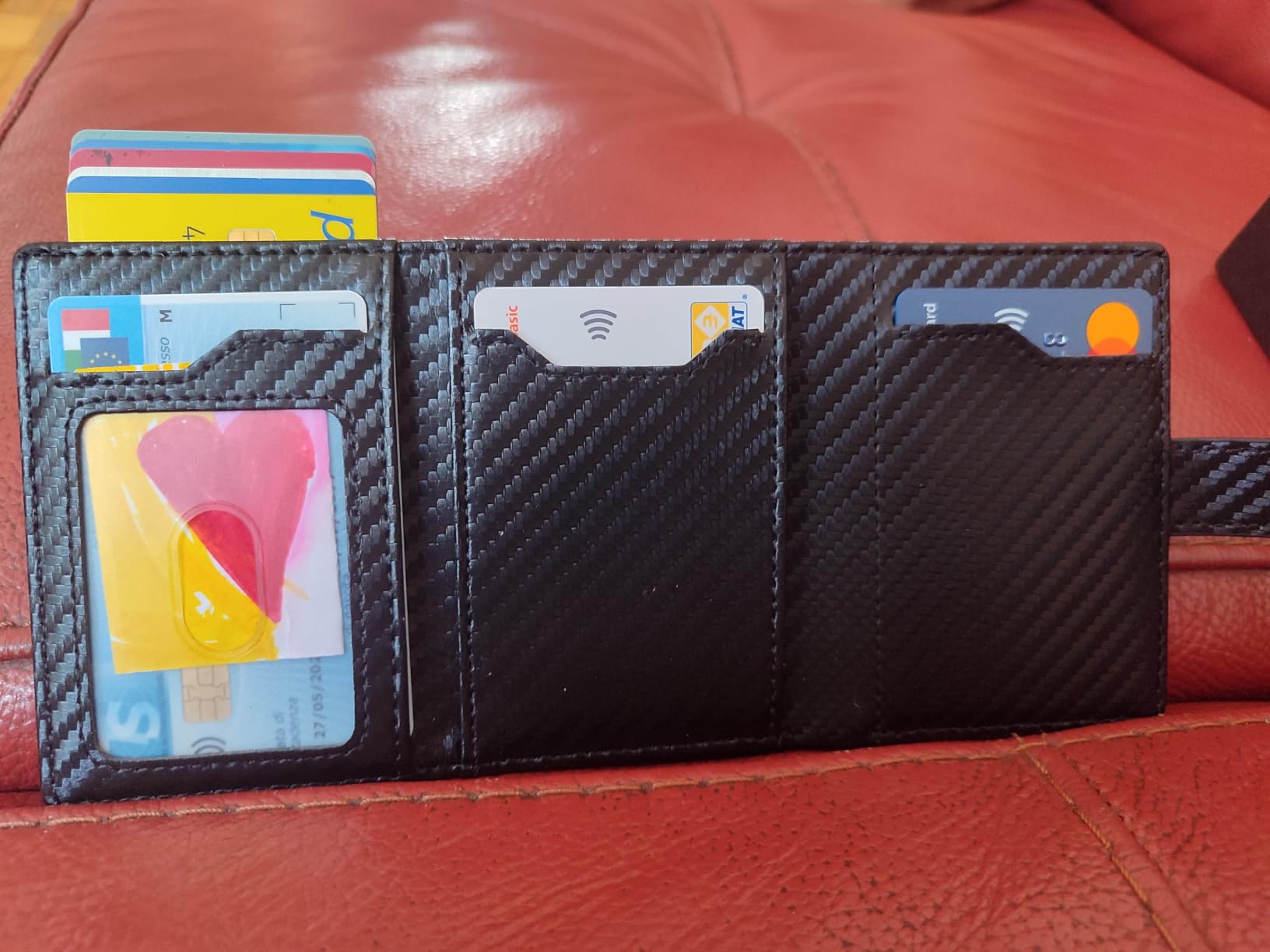 TENBST Card Holder portacarte uomo Nero/Arancione 10 carte RFID