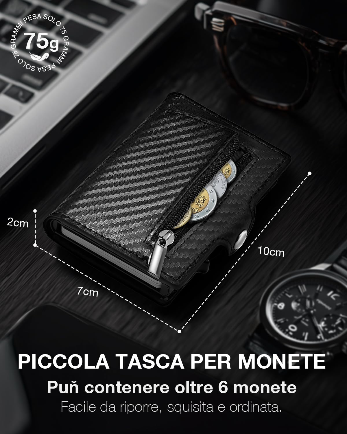 TENBST Card Holder portacarte uomo slim nero RFID con zip