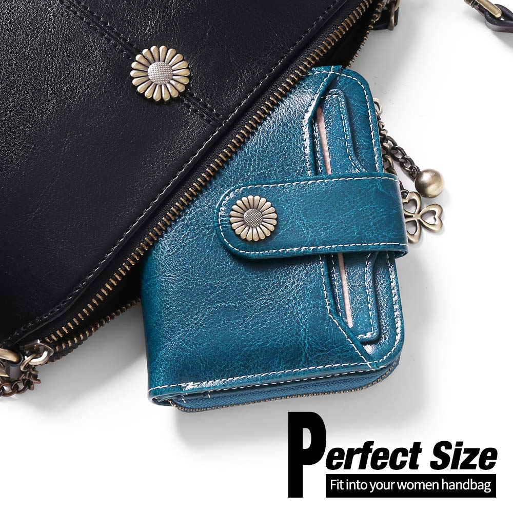GOIACII WOMEN'S LARGE WALLET portafoglio donna blu pavone in pelle RFID
