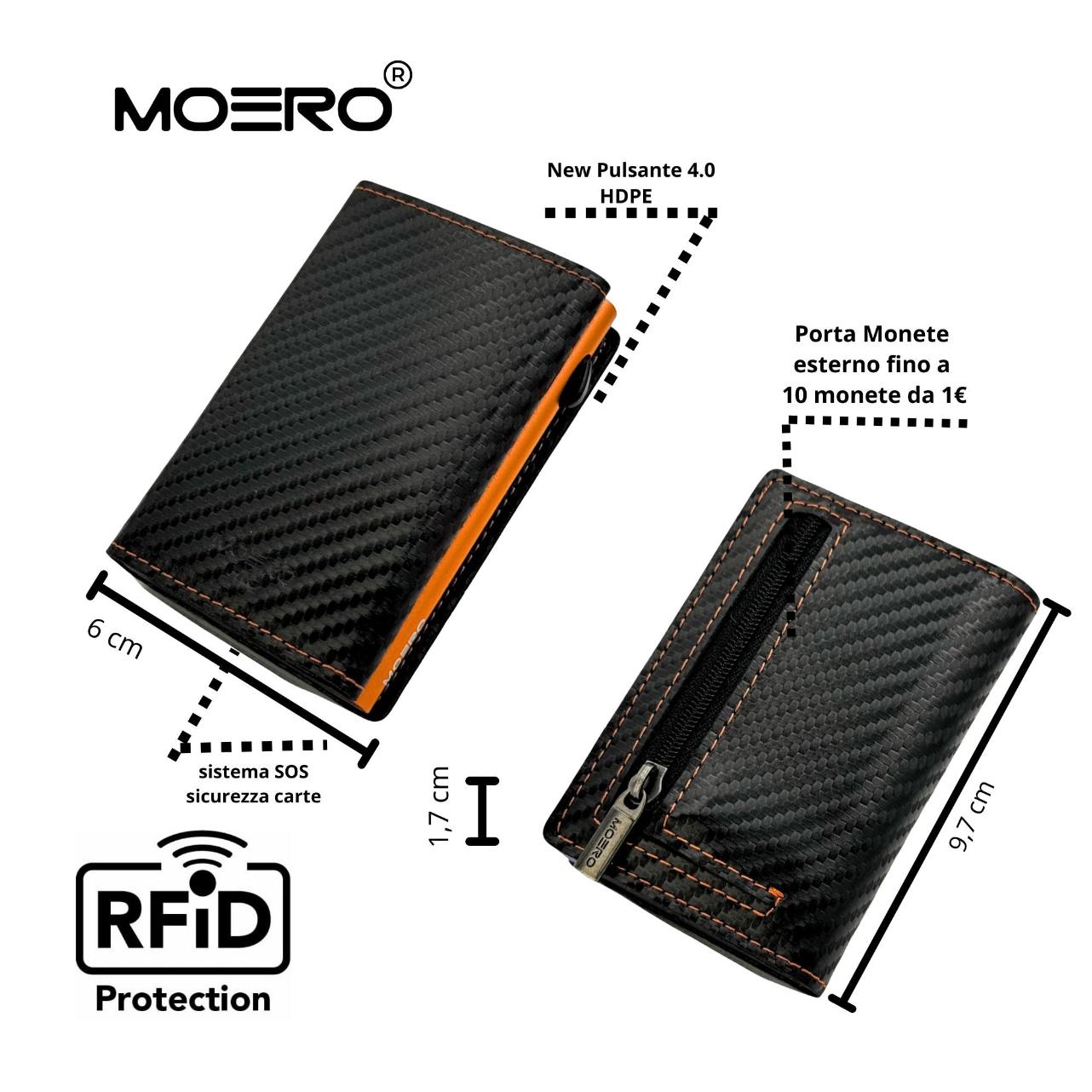 Moero Linea PRO Zip Carbon portafoglio Orange 4.0 con portamonete zip