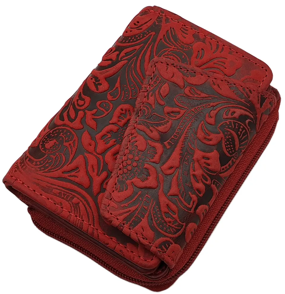 myledershop Damen Geldbörsen Vacchetta portafoglio donna rosso ciliegia RFID