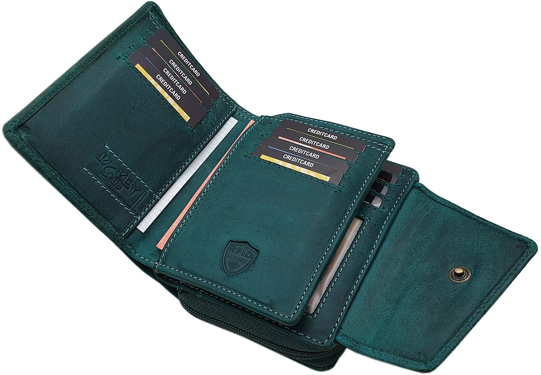 myledershop Damen Geldbörsen portafoglio donna vacchetta verde scuro RFID NFC