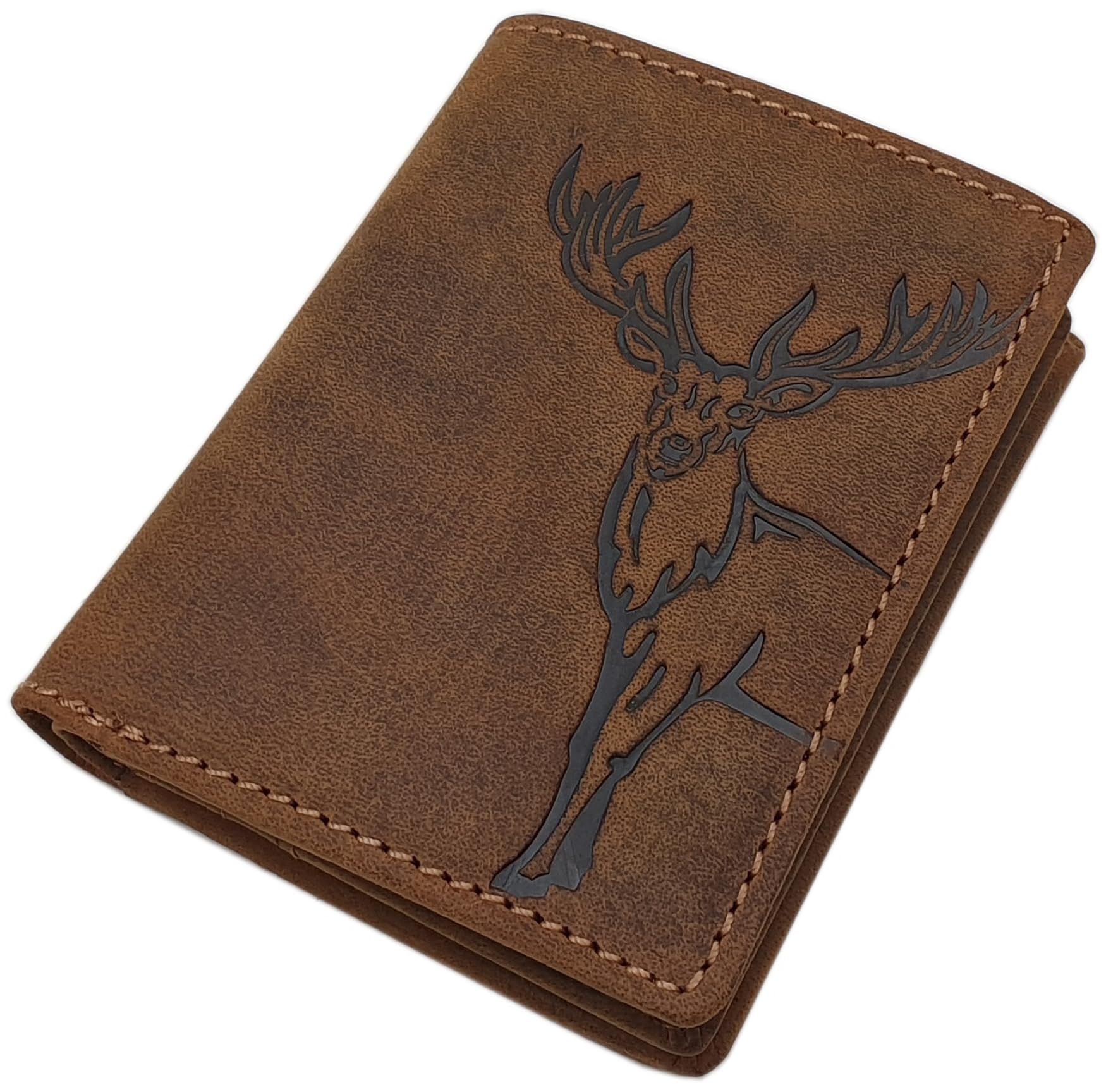 myledershop Herren Geldbörsen portafoglio verticale motivo cervo marrone RFID