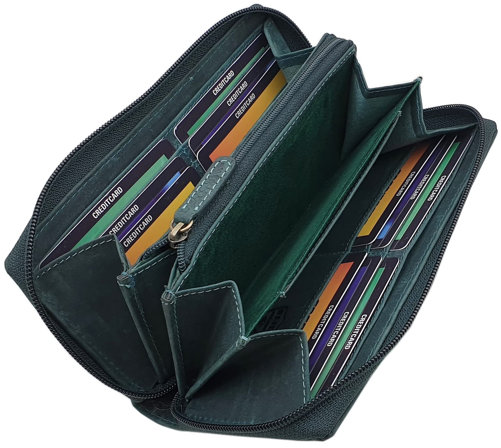 myledershop Damen Geldbörsen portafoglio grande RFID verde scuro