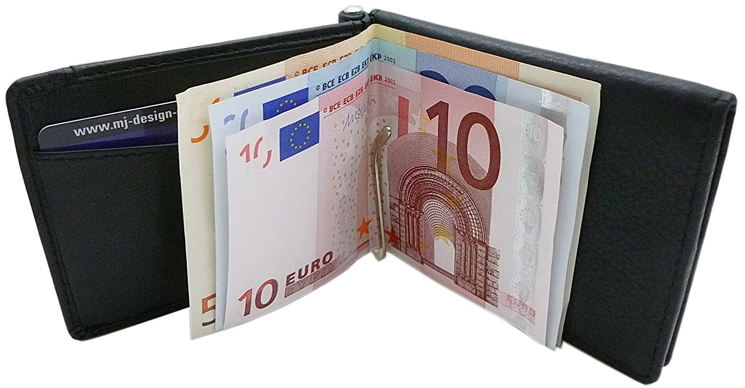 myledershop Brieftaschen Dollarclip portafoglio con clip nero in pelle di vitello