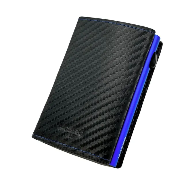 Moero Linea PRO PRO Zip Carbon portafoglio nero cuciture blu RFID