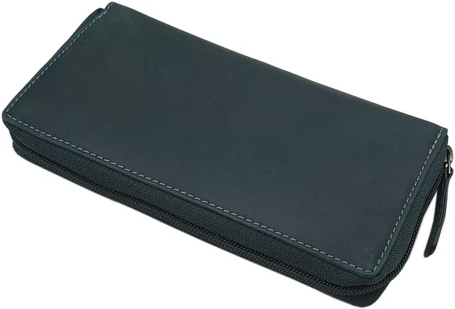 myledershop Damen Geldbörsen portafoglio grande verde scuro in pelle bovina RFID